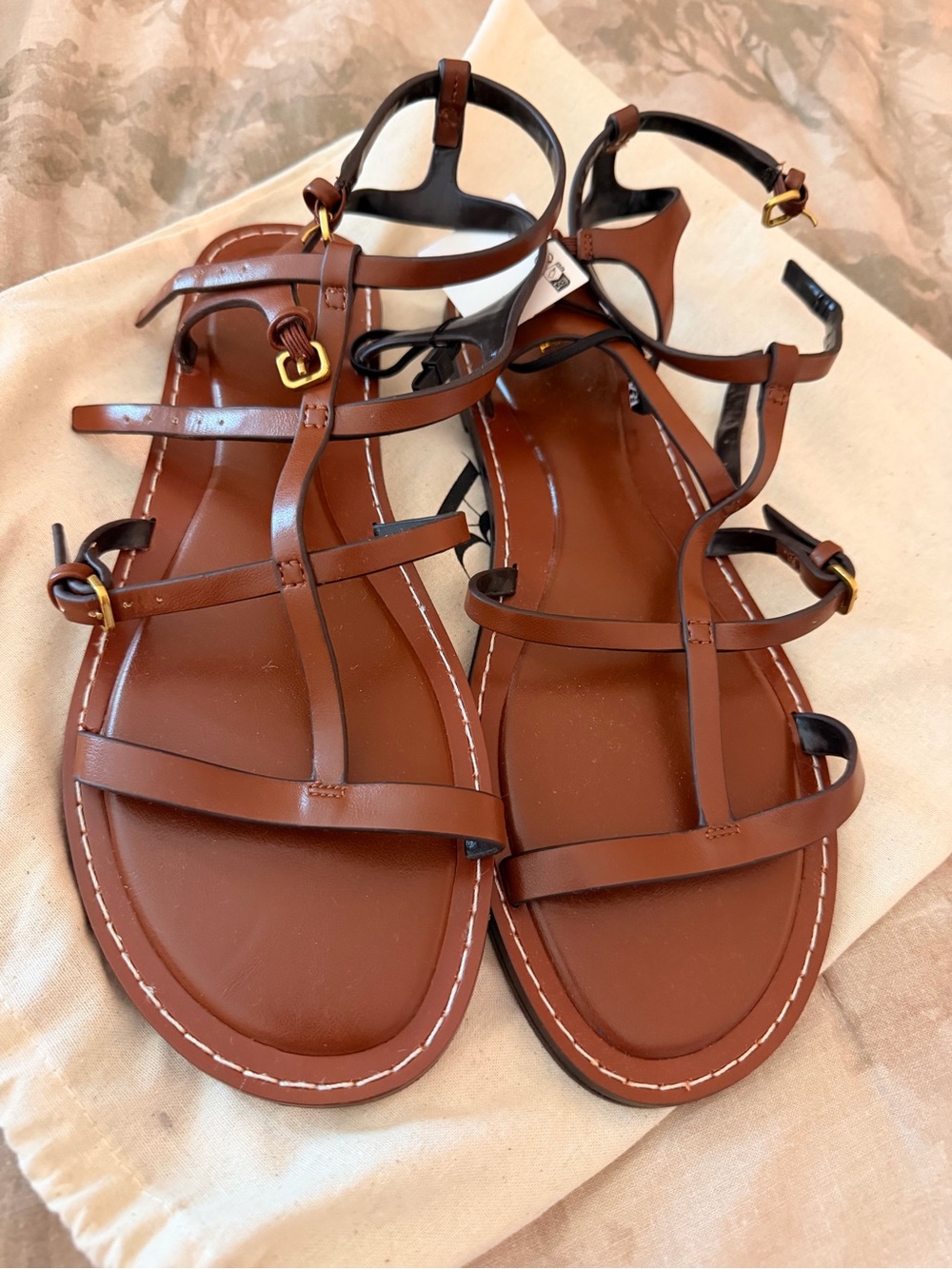 Zara Brown Strappy Leather Flat Sandals